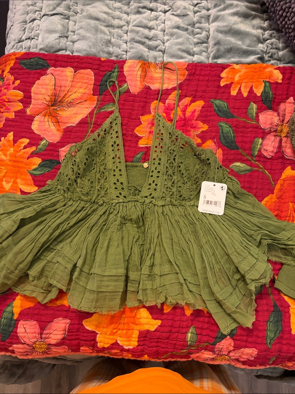 Free People Olive Green cut-out Trim Camisole
